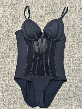 Prima Valentina Black Mesh-Panel Bodysuit Black Shapewear Size Medium